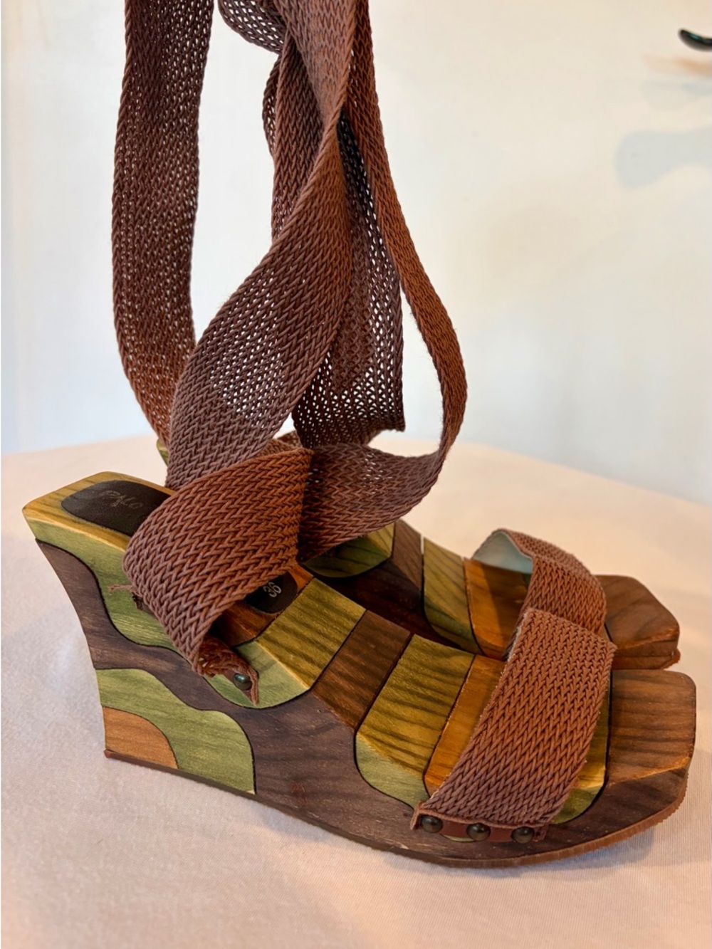 Paloma Barceló Jigsaw Wooden Wedge, Rope&Leather laces, rivets, 36, EUC - Picture 4 of 12